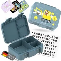 BEARFOOT Lunchbox Brotdose mit Fächern, leicht & auslaufsicher - Bagger blau, PP, ABS, Silikon, Kindergarten und Schule - Mädchen und Jungen, Vesperbox, Snackbox