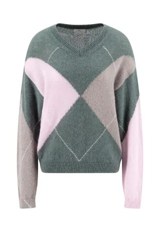 FYNCH-HATTON - PULLOVER V-NECK HAIRY ARGYLE moss green - Gr. - L