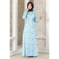 fashionshowcase Satinkleid Abendleid gemustert Hijab Mode Modest Fashion Abaya Stil Abnehmbarer Gürtel