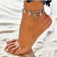 KARMA Fußkette mit Anhänger Fußkettchen Silber mit Anhänger Seestern Muscheln Strand Meer, Fuss-Schmuck Muscheln Seesterne maritim