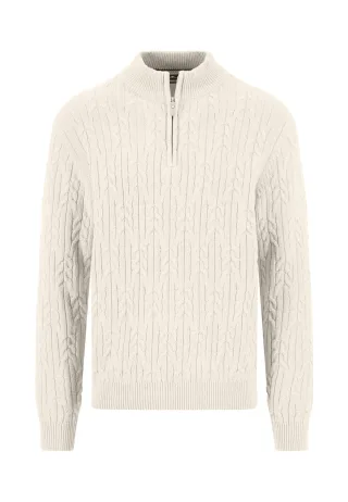 FYNCH-HATTON - Zip Troyer, Soft Knit Cable*RWS snow white - Gr. - M