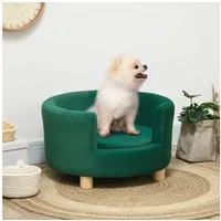 PawHut Tierbett Hundebett mit Holzbein, Polyester, Grün 65 x 64 x 37 cm
