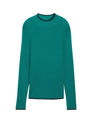 Denim Tom Tailor - Tight Fit Ripp Pullover mit Stehkragen jade green - Gr. - L