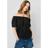 QS Kurzarmbluse Bluse Viskosemix-Bluse mit Carmenausschnitt