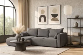Ecksofa mit Schlaffunktion RUDEN Sofa in Stoff Raven Grau Ottomane Links