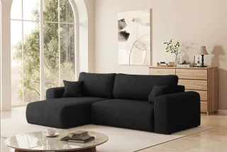 Ecksofa Schlafsofa FLORA Stoff Verita Schwarz Ottomane Links
