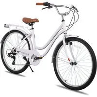 HILAND Cityrad Unisex Citybike 26", 7-Gang, V-Bremse, passend für 165–182cm, Step-Through Rahmen mit Gepäckträger und Korb,7 Gang