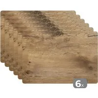 MuchoWow Platzset Holz - Braun - Holzoptik/print, (6-St), Platzsets, Tischset, Abwaschbar, Tischsets, Platzdeckchen