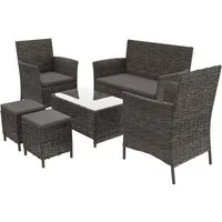 GARMIO Gartenlounge-Set Sitzgruppe Gartenlounge Set ASTI, (inkl. Kissen, mit Fußhocker, 6-teilig mit Stühlen, Sitzbank und Tisch), wetterfest und belastbar