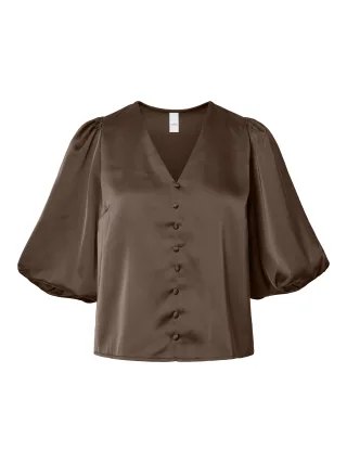 Y.A.S - YASPELLA 2/4 V-NECK TOP S. NOOS Chocolate Brown - Gr. - S