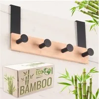 RICOO Garderobenleiste Tür Hakenleiste Hängegarderobe Türhakenleiste aus Bambus Stahl 4 Haken (1-er Set / 1 Stk. / MH029N-4, 1 St., Türgarderobe Garderobenhaken Tür Hakenleiste Platzsparende Garderobe), Garderobe ohne Bohren Kleiderhaken Tür bis max 