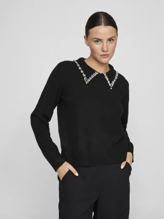 VILA - VIPEARL L/S O-NECK PULLOVER/1/KA Black - Gr. - XS