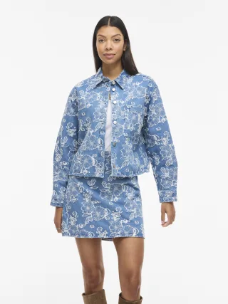 VILA - VIIANAIS NEW L/S JACQUARD DENIM JACKET Light Blue Denim - Gr. - 42