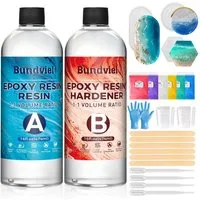 Bundviel Epoxidharz 256/128/70/64/35oz Epoxidharz Mit Härter Set,Epoxidharz Set Anfänger (20-St., mit Messbecher, Rührstab, Färbepulver, Pipette und Handschuhen), für DIY Schmuckherstellung,Handwerk,Holz,Aquarium