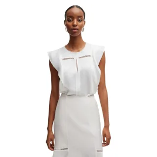 Boss - Bluse für Damen, Tropfenausschnitt, Regulär, Rüschen (Weiß)