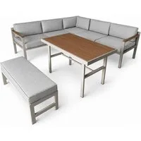 Greemotion Gartenlounge-Set Miami Stahl grau mit Esstisch Bank, (5-tlg), inkl. Kissen