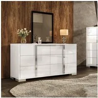 AMERLIFE Kommode Hochglanz Weiß 138x80x40 cm mit 6 Schubladen & Spiegelgriffen (1 St)