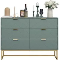 UEV Sideboard mit 6 Schubladen, Highboard Mehrzweckschrank mit Kisppschutz (für Wohnzimmer Schlafzimmer Büro Flur, 100x34x73,5cm), Küchenschrank Buffet TV Board Schrank mit Füße Aufbewahrungsschrank