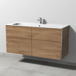 Sanipa 3way Keramik-Set Finion Keramik-Waschtisch und Unterbau mit 4 Auszügen, Eiche-Kansas BR40259