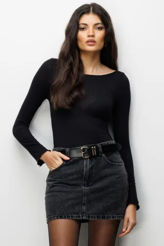 Schlanke Passform Boot-Ausschnitt Bluse