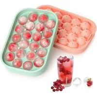 FOUORTUNATE-BEE Eiswürfelform Silikon Eiswürfelform Kugeln 2er Set 44 Eisball Form mit Deckel, Eisball Form für Whisky Cocktail Sommer Küche Getränke DIY