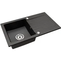 Faizee Möbel Granitspüle Faizee Home Granitspüle Alisha 75x43,5 cm Grau – Spüle mit Siphon, rechteckig, 75/16 cm, Kratzfest, hitzebeständig bis 280 °C, reversibel, pflegeleicht, inkl. Siphon-Set, (mit Zubehör, 5 St., Granitbecken inklusive Zubehör)