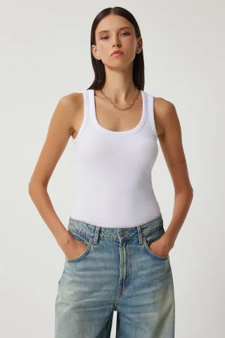 Figurbetontes Baumwoll-U-Hals-Top