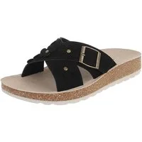 Ital-Design Damen Pantolette mit Blüten-Details und Schnalle Pantolette (92002755) Flach Pantoletten in Schwarz