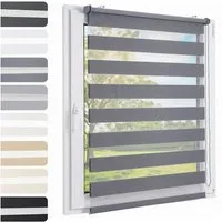 Doppelrollo Doppelrollo Klemmfix ohne Bohren Duo Rollo Jalousie Rollos Dunkelgrau, Sekey, Klemmfix, für Fenster und Tür, freihängend mit Klemmträger, Seitenzugrollo