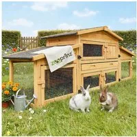 Zooprinz Kleintierstall Dorf Alm mit Doppelauslauf 180x72x62cm (BxHxT), Klappbares Bitumendach, Kiefernholz