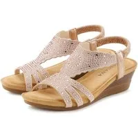 LASCANA Elegante Sommer‑Sandalette Keilsandalette mit Glitzerdetails, Keilabsatz & elastischem Riemchen