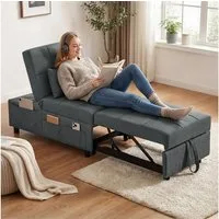 HOMCOM Schlafsofa Schlafsessel mit Bettfunktion, ausziehbares Schlafsofa, Schlafsessel mit Bettfunktion 1 Teile, für Wohnzimmer, Schlafzimmer, Grau