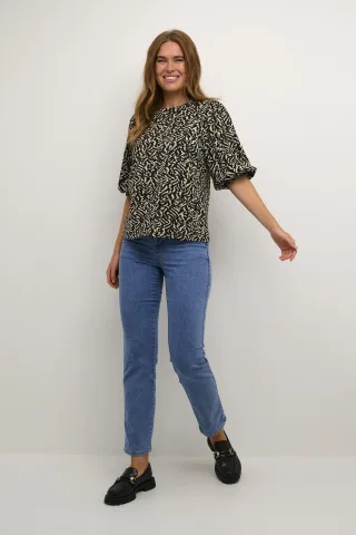 Langarm-Shirt Regular fit Black/Off White Abstract Print black white