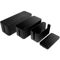 LogiLink Kabelbox KAB0077, (Set, 3-tlg., Kunststoffbox-Set in 3 Größen), zum Verstecken von Kabelgewirr, Seitliche Kabeldurchführung, schwarz