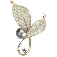 MayTree Brosche "goldene Blätter", mit Strass und einer Zierperle (Stück, 1-tlg), Metallbrosche mit Strass und einer Zierperle