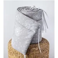 Loolay Bettnestchen GRAU WEIß Baumwolle BETTUMRANDUNG Babybett 420, 360, 210, 180 x 30cm, (Babyausstattung Babynest Kopfschutz Kantenschutz Baby, 100% Baumwolle Babybett Bettschutzgitter Umrandung), LOOLAY® - 100% Europäische Stoffe und Kleinserien-N