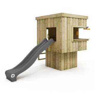 Stelzenhaus CubicCabin High mit Rutsche - Modernes Spielhaus aus Massivholz für den Garten - Sicherer Spielturm 140x140 cm inkl. Leiter - Wickey