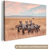 OneMillionCanvasses® Leinwandbild Zebras auf dem Lande, Fotodruck (1 St), Leinwand Bilder Klein, Wand Dekoration Aesthetic 30x20 cm