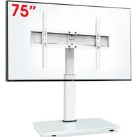 AOKCOS TV-Ständer Tisch-TV-Halterung, 32-75 Zoll, höhenverstellbar, schwenkbar, neigbar, (bis 75 Zoll, rutschfeste Gummifüße, 8 mm gehärtetes Glas, Sicherheitsschlösser)