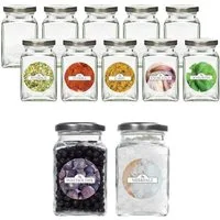 mikken Gewürzbehälter 12er Set Gewürzgläser 260 ml mit Blueseal Deckel, (Spar-Set, 12er Set), PVC-Frei - mit Gewürzetiketten