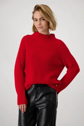 monari - Strickpullover mit Perlfangmuster deep red - Gr. - 40