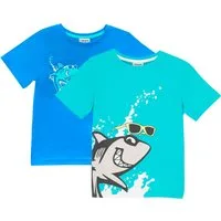 bonprix T-Shirt (Packung, 2-tlg) bequeme Passform, Kurzarm, mit Haifisch-Druck, aus Baumwolle