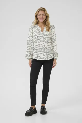 Langarm-Bluse Regular fit Chalk w. Black Deep Graphic white black
