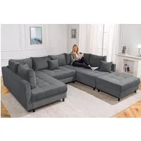 riess-ambiente Wohnlandschaft KENT 305cm anthrazit/schwarz - inkl. Hocker, U-Form, FSC-zertifiziert, Einzelartikel 1 Teile, Ecksofa · Wohnzimmer · mit Federkern · Cord-Bezug · Modern Design