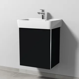Sanipa 3way Waschtischunterbau zu Geberit Renova Plan Waschtisch mit 1 Tür, Schwarz-Matt BS87208