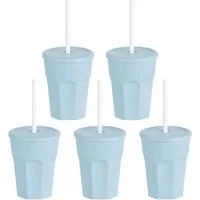 Engelland Becher Wiederverwendbare Plastikbecher mit Deckel und Strohhalm, 0,25 Liter, 5-tlg., Kunststoff, BPA-frei, spülmaschinengeeignet, lebensmittelecht, Temperaturbeständig