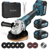 Bundviel Akku-Winkelschleifer Elektrischer Winkelschleifer 21V Bürstenloser Motor Trennschleifer, max. 12000 U/min, 12000 U/min, Ø 125mm inkl. 2×4,0Ah Akku und Ladegerät