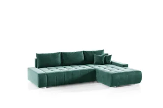 Ecksofa Sofa mit Schlaffunktion VOGAR Stoff Monolith Grün Ottomane Rechts