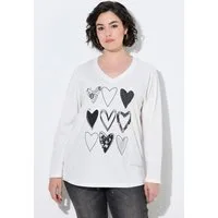 Ulla Popken Longshirt Langarmshirt Herzmotiv V-Ausschnitt Langarm