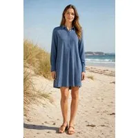 NADINE H Sommerkleid Leichtes Sommerkleid mit Knopfleiste im eleganten Blau aus Leinen